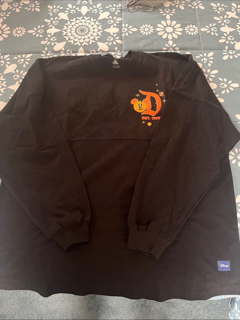 Disney Black Crewneck Sweatshirt with Orange 'D' and Pumpkin Accent
